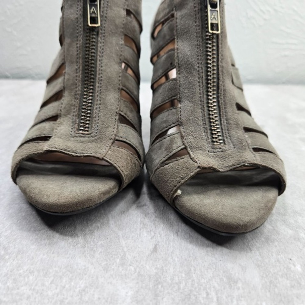 Aerosoles Peep Toe Ankle Bootie Sz 7.5 Dark Green Suede Strappy Heeled Shoe Boot - Picture 3 of 12